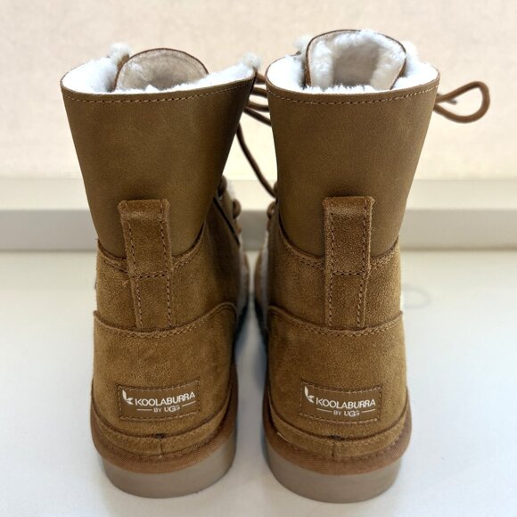 Koolaburra by UGG Advay Tall Boots Suede Faux Fur Lace Up Booties Chestnut NEW - Picture 4 of 7